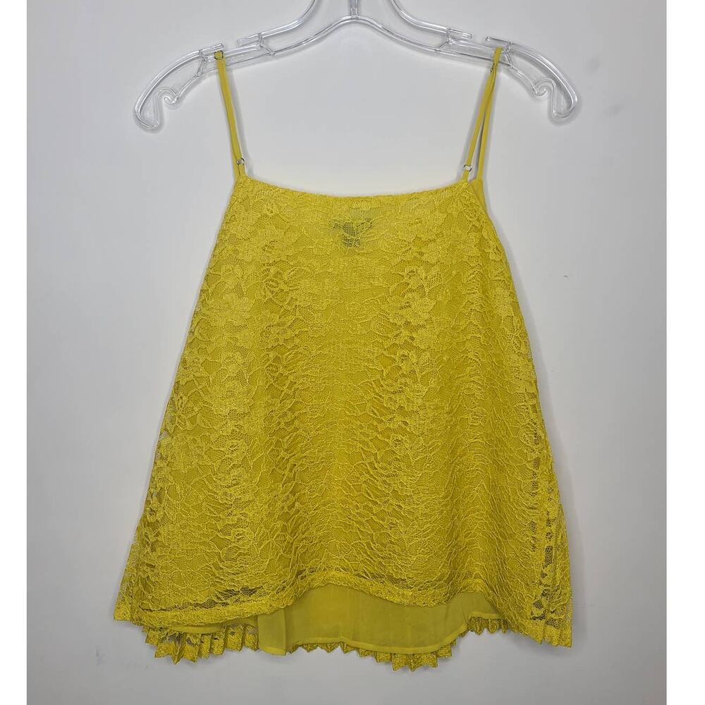 Ann Taylor yellow pleated lace tank blouse - small - Picture 3 of 4